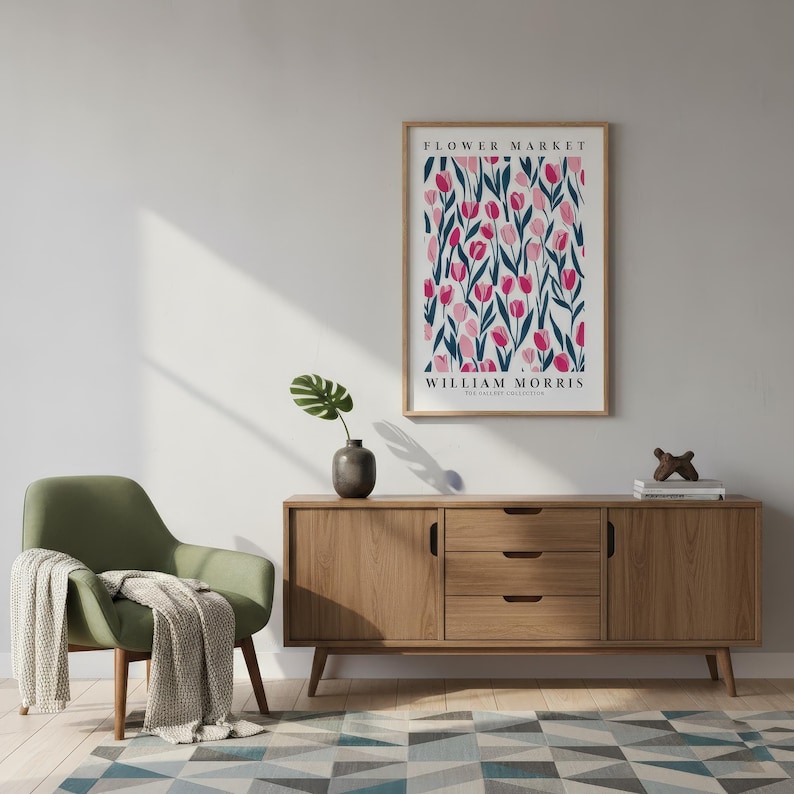 Vintage Tulip Poster: William Morris Floral Art (Pink Botanical)