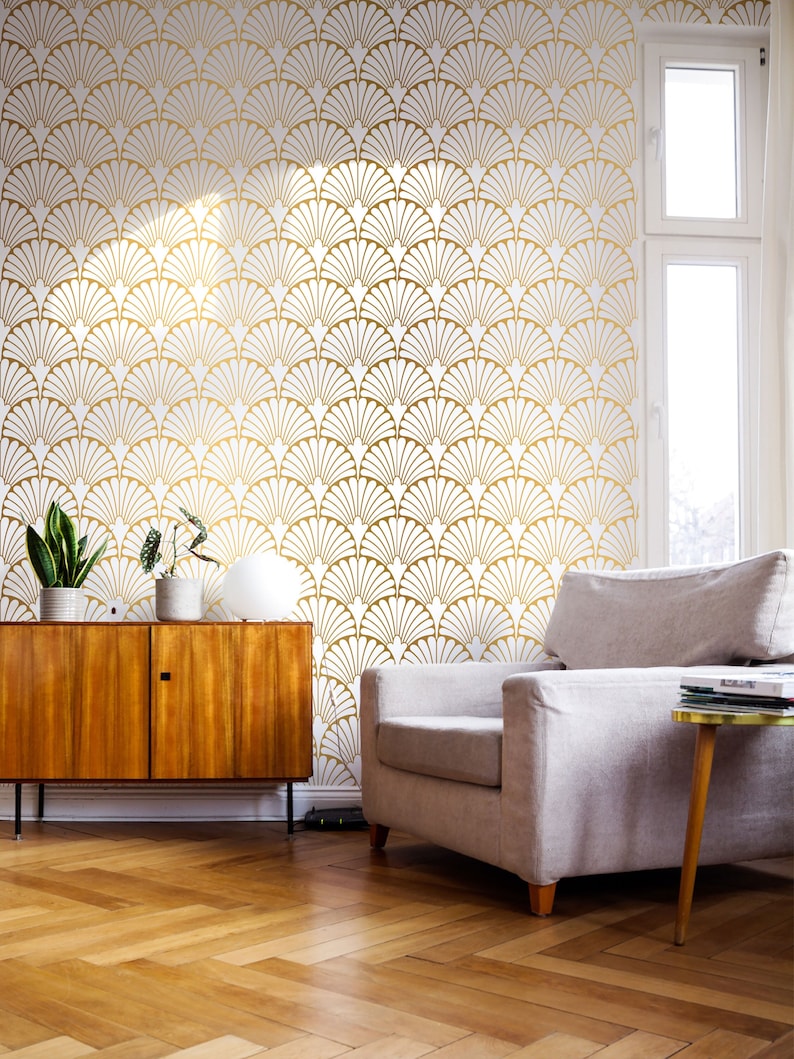 Gold Art Deco Wallpaper - Removable Peel and Stick Wall Mural