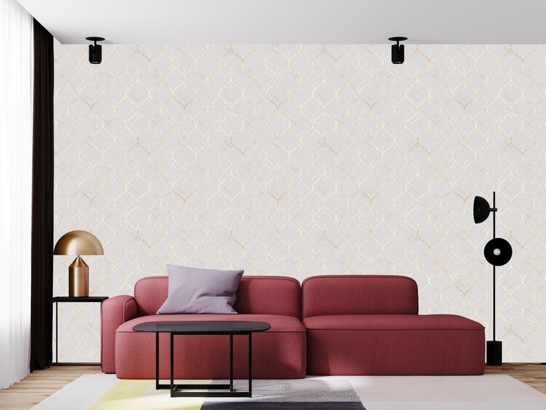 Moroccan Damask Peel and Stick Wallpaper - Cream Brown Gradient, Removable