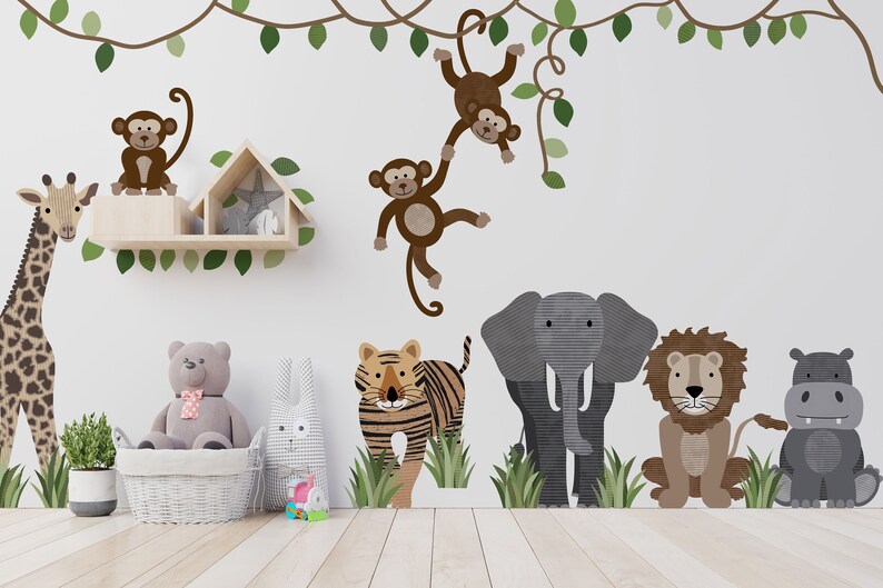 Kids Jungle Wall Decals: Large Safari Animals - Repositionable Stickers ...
