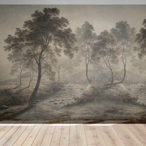 Minimalist Tree Wallpaper - Mid Century Watercolor Peel and Stick