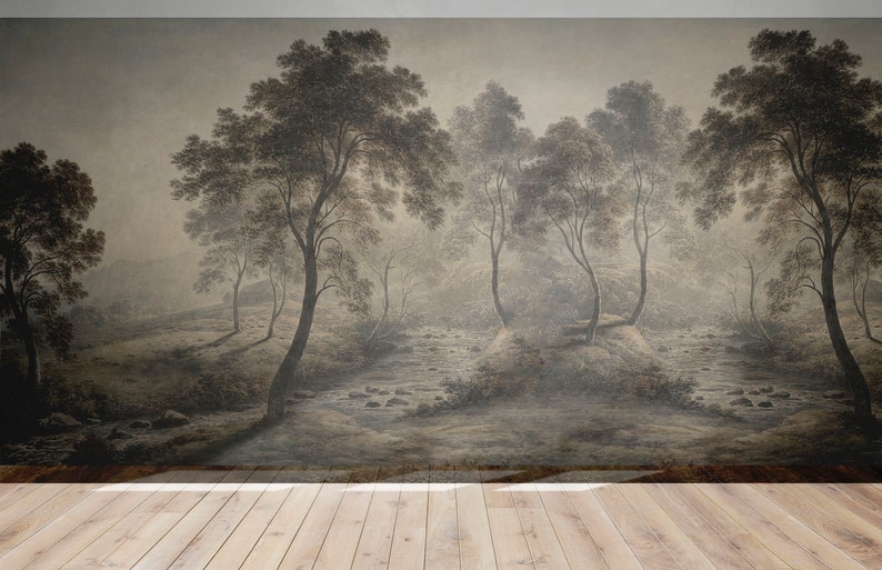 Minimalist Tree Wallpaper - Mid Century Watercolor Peel and Stick