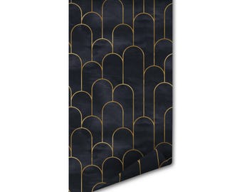 Art Deco Wallpaper, Peel and Stick Geometric Wall Mural, Gold and Navy Decor, Removable Self Adhesive