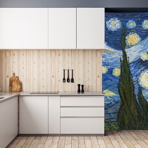 Starry night by Van Gogh Wallpaper, peel and stick wallpaper, Van Gogh decor Van Gogh wall art Van Gogh print Van gogh artwork Van Gogh gift