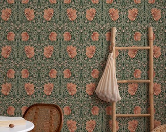 William Morris Pimpernel Wallpaper, Peel and Stick Floral Mural, Vintage Botanical Decor, Art Nouveau