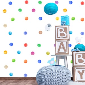 Wall Stickers Watercolor Polka Dots, Irregular Shaped Peel and Stick Decals for Kids Room Nursery Decor