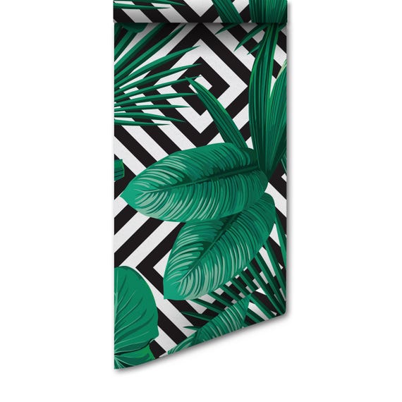 Tropical Palm Leaves Wallpaper (Removable, Peel and Stick) - High Quality Print, Water Based Ink, Smooth Pvc Material