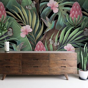 Tropical Leaves Wallpaper Wallpaper, Wall Mural, Peel and Stick, Self Adhesive, Wall Covering by Bella Stampa Studio