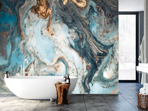 Marble Nursery Wallpaper: Gold Details, Peel and Stick - Non Woven Mural, Chemical Free Ink, Uk Made Wall Art, High Quality Print