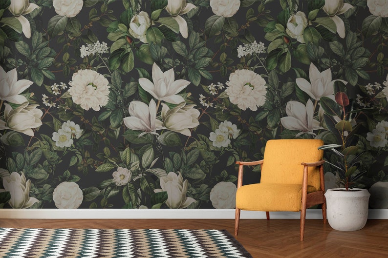 Self Adhesive Wallpaper: Moonlit Garden Botanical - Removable Peel & Stick