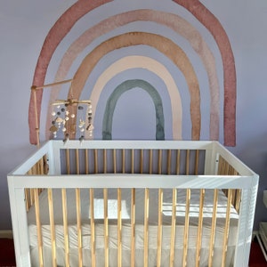 Muted Color Rainbow Peel Stick Mural, Boho Wall Decor for Toddler Bedroom, Earth Tone Aesthetic Damage Free Sticker