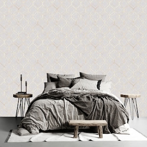 Moroccan Damask Peel and Stick Wallpaper - Cream Brown Gradient, Removable