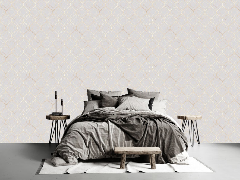 Moroccan Damask Peel and Stick Wallpaper - Cream Brown Gradient, Removable