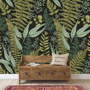 Botanical Ferns Wallpaper: Peel & Stick Removable Wall Mural for Green Home, Herbal Decorations, Temporary Wall Art