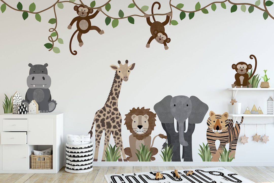 Kids Jungle Wall Decals: Large Safari Animals - Repositionable Stickers ...