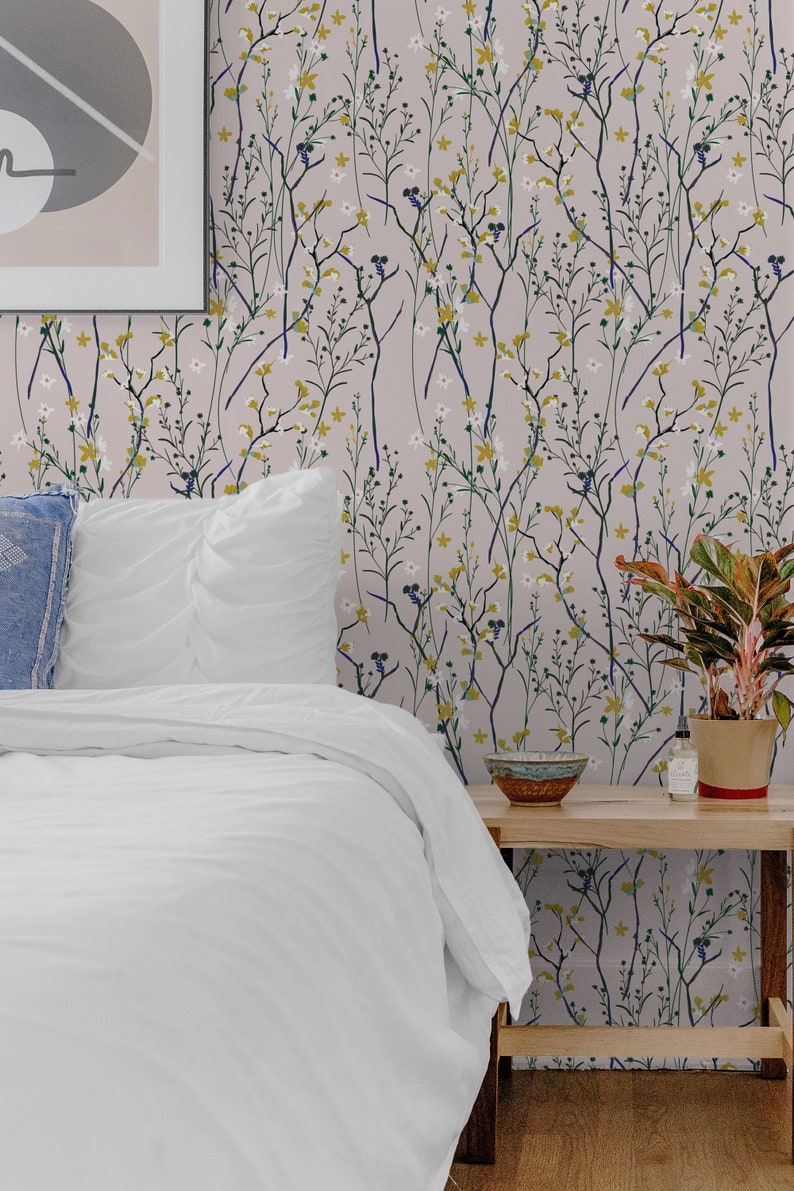 Wind Blow Flowers Removable Wallpaper - Scandinavian Peel and Stick