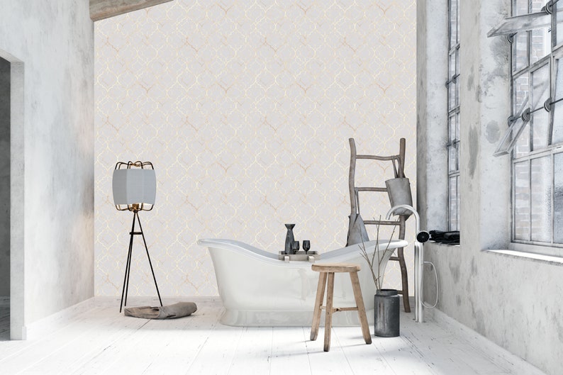 Moroccan Damask Peel and Stick Wallpaper - Cream Brown Gradient, Removable