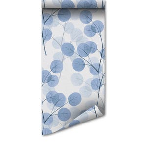 Blue Doty Branch Removable Wallpaper | Elegant Blue Botanical Pattern #319 | Peel and Stick Wall Decor