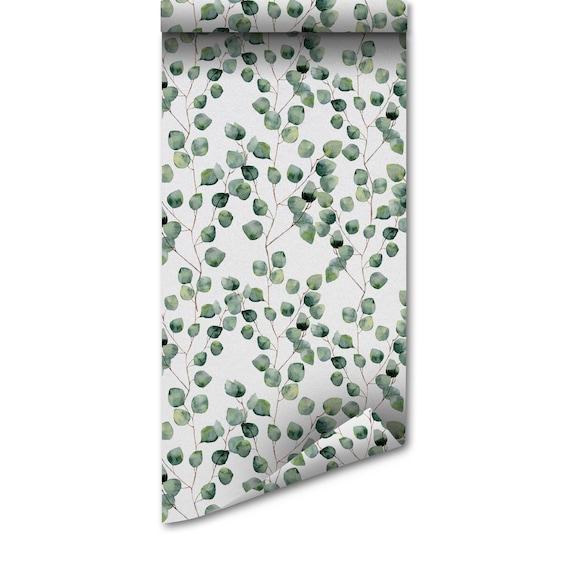 Green Leaves Wall Decor Removable Botanical Wallpaper - Easy Room Update, Water Based Ink, High Quality Print, Home Style Mural