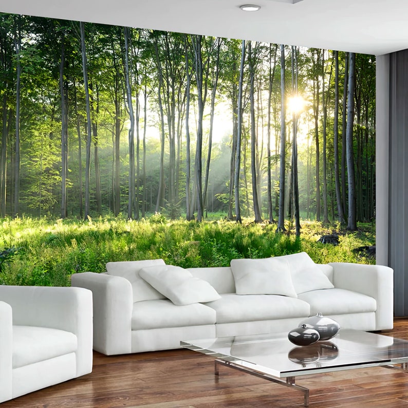 Nature Wallpaper Mural, Green Forest Landscape (Large, Removable)