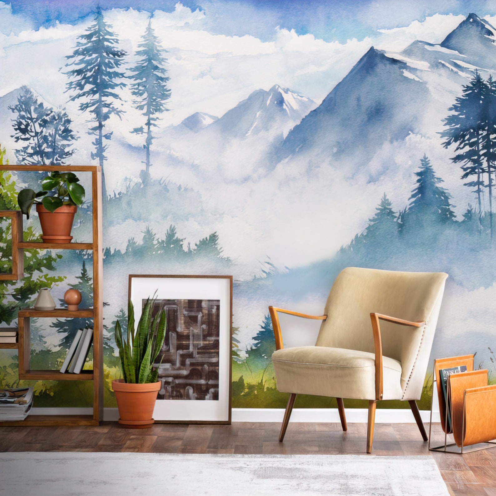Watercolor Mountains Peel and Stick Wallpaper Removable Etsy UK