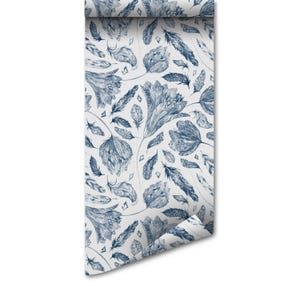 Indigo Boho Wallpaper: Removable Peel and Stick (Watercolor Floral)