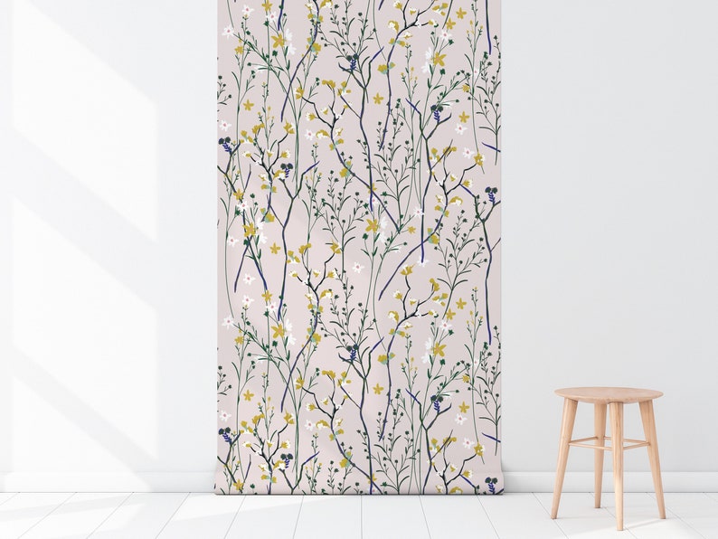 Wind Blow Flowers Removable Wallpaper - Scandinavian Peel and Stick