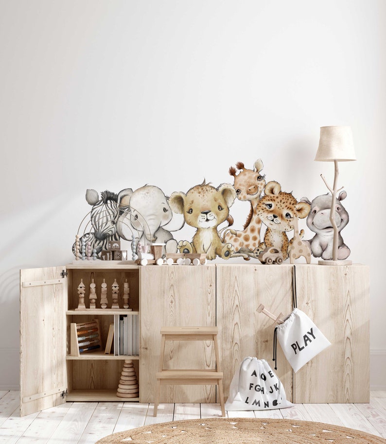 Jungle Safari Nursery Wall Decals | Baby Elephant, Giraffe, and Lion ...