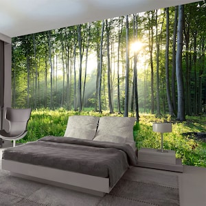 Nature Wallpaper Mural, Green Forest Landscape (Large, Removable)