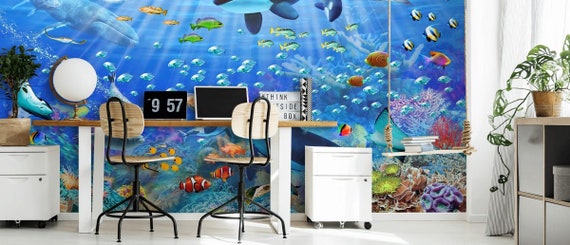 Removable Wall Mural: Underwater Ocean Design - Peel and Stick, Water Based Ink, Eco Friendly Decor, Non Woven Wallpaper