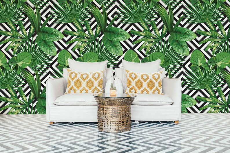 Tropical Palm Leaves Wallpaper (Removable, Peel and Stick)