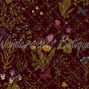 Botanical Peel and Stick Wallpaper Dark Field Flowers Pattern