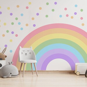Vibrant Rainbow & Boho Dot Sticker, Large Nursery Mural, Peel Stick Applique for Girls Bedroom Decor