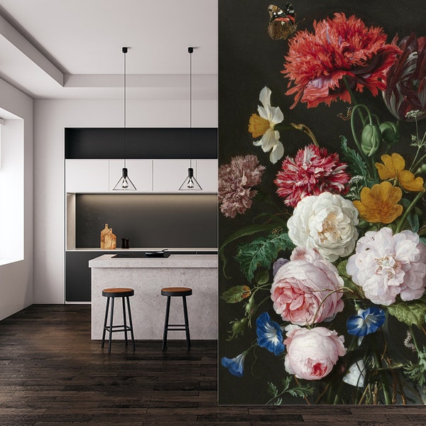 Dark Dutch Floral Wallpaper Mural - Vintage Oil Painting Wall Decor