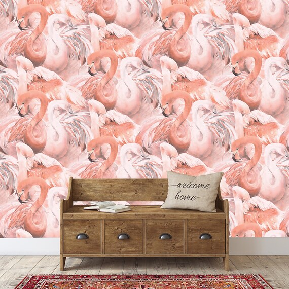 Tropical pink wall mural Flamingo wallpaper custom Printed Removable Self Adhesive paper by coloray Tropical pink wall mural Flamingo wallpaper custom Printed Removable Self Adhesive paper by coloray