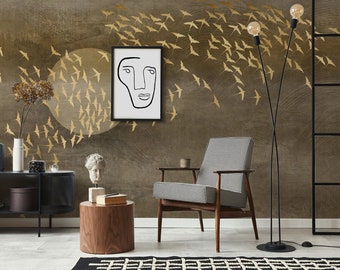 Papel de Parede Adesivo com Estampa de Andorinhas Voando - Adesivo de Parede com Pássaros, Arte e Decoração