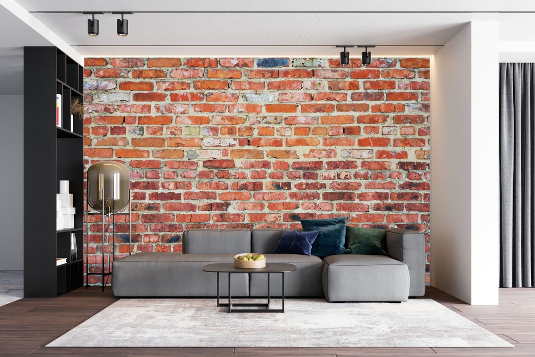 Red Brick Wall Style Wallpaper, Rustic Brick Peel and Stick, Self