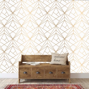 Gold Geometric Triangles, Self adhesive removable wallpaper, Peel and stick, Golden walls, Minimalist gold wall decor