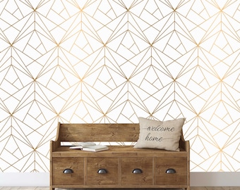 Gold Geometric Triangles, Self adhesive removable wallpaper, Peel and stick, Golden walls, Minimalist gold wall decor