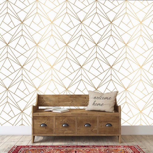 Gold Geometric Wallpaper Gold Strip Mural Peel and Stick Etsy