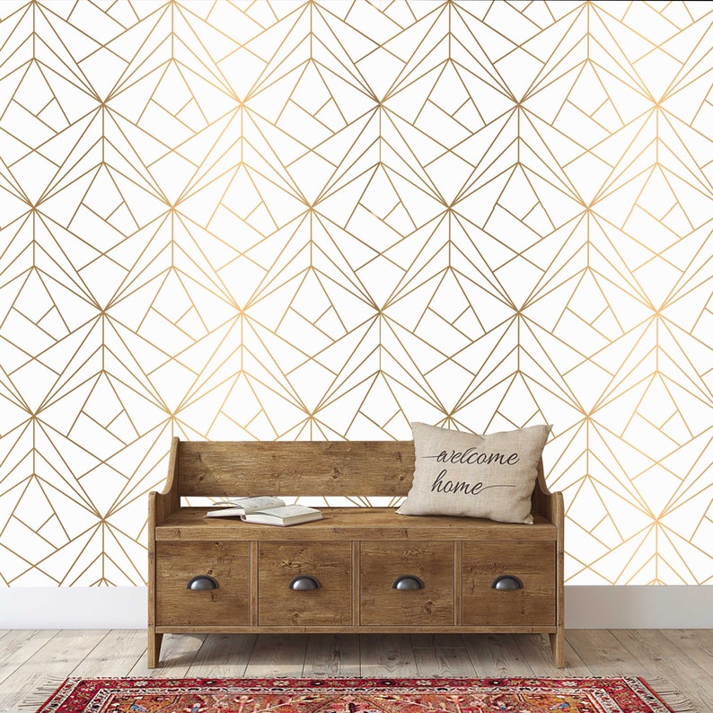 Gold Geometric Triangles Self Adhesive Removable Wallpaper Etsy