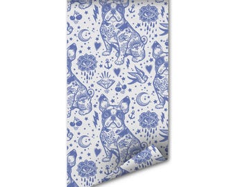 Pin Up Frenchy Wallpaper: Removable Peel and Stick (Retro Bulldog Pattern) - Uk Made Wall Cover, Smooth Matte Finish