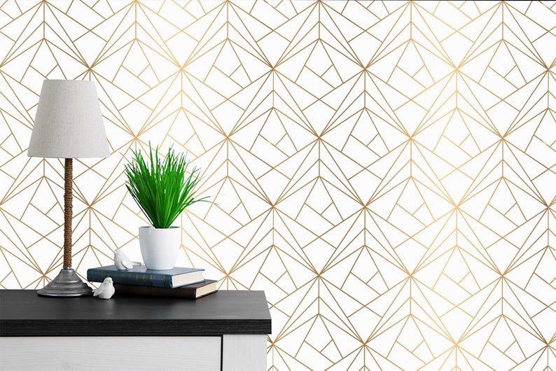 Removable Wallpaper: Gold Geometric Triangles - Peel and Stick