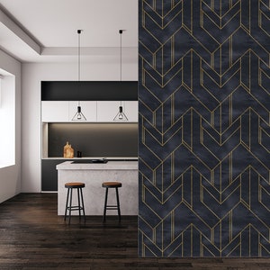 Geometric Gold and Navy Blue Wallpaper