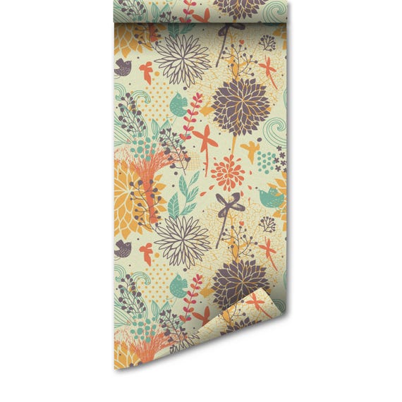 Crazy Autumn Wallpaper Mural Fall Leaves Peel and Stick - Seasonal Wall Art, Cozy Room Decor