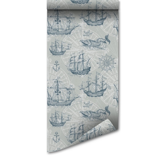 Old Style Sailor Wallpaper: Removable Peel and Stick Vintage Boat - Canon Oce Printing, Water Based Ink, Non Woven Matte