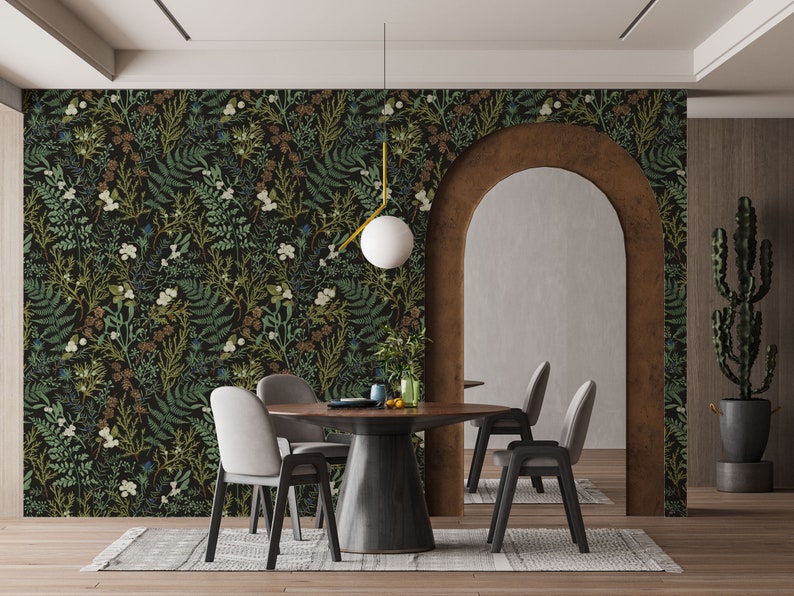 Botanical Ferns Self Adhesive Wallpaper, Leaves Print, Removable Wallpaper, Peel & Stick wallpaper, Trending design 2022, Wall decor zdjęcie 1
