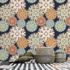 Peel and Stick Wallpaper, Mandala Floral Pattern (Removable, Reusable)