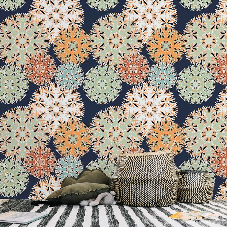 Peel and Stick Wallpaper, Mandala Floral Pattern (Removable, Reusable)