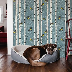 Removable Wallpaper: Birds and Trees Watercolor - Peel and Stick
